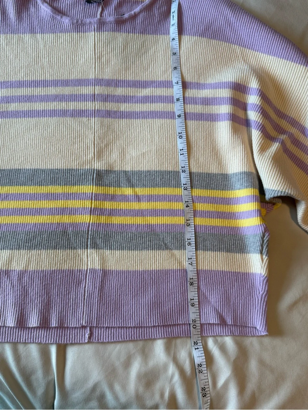 Pastel Striped Boxy Crewneck Sweater - Lavender & Cream